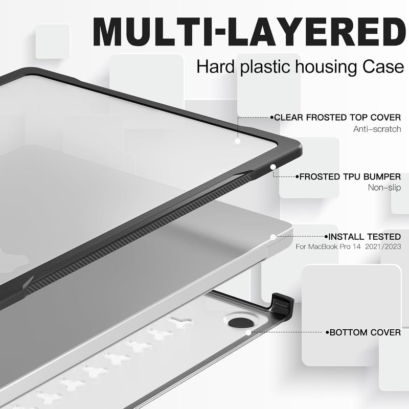 Batianda Ultimate Protection Case for New MacBook Pro 14 2025 M5 M4 M3 Pro Max Chip Matte Translucent Rugged Armor Shell with Shockproof TPU Bumper Anti-Fingerprint with Keyboard Cover, Translucent - Image 5